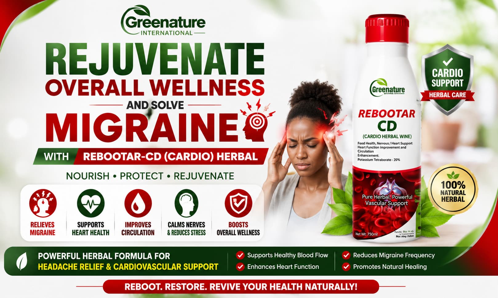 Rejuvenate Overall Wellness And Solve Migraine with REBOOTAR-CD (CARDIO) Herbal