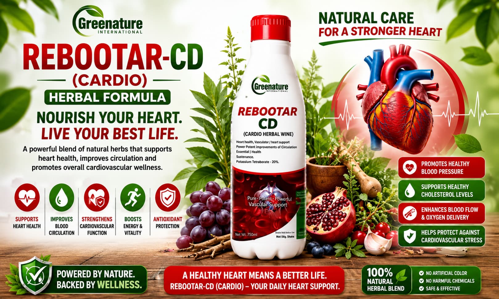 REBOOTAR-CD (CARDIO) Herbal displayed alongside natural herbs, fruits, and wellness-themed imagery