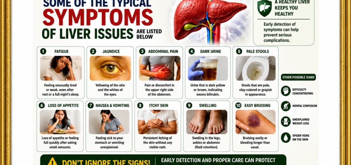 Some of the typical symptoms of liver issues are listed below.