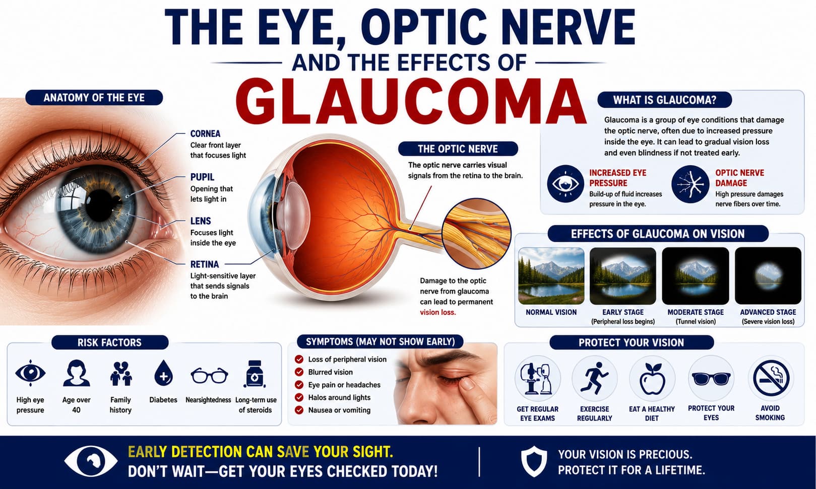 Insert the picture of the eye, optic nerve and the effects of glaucoma.