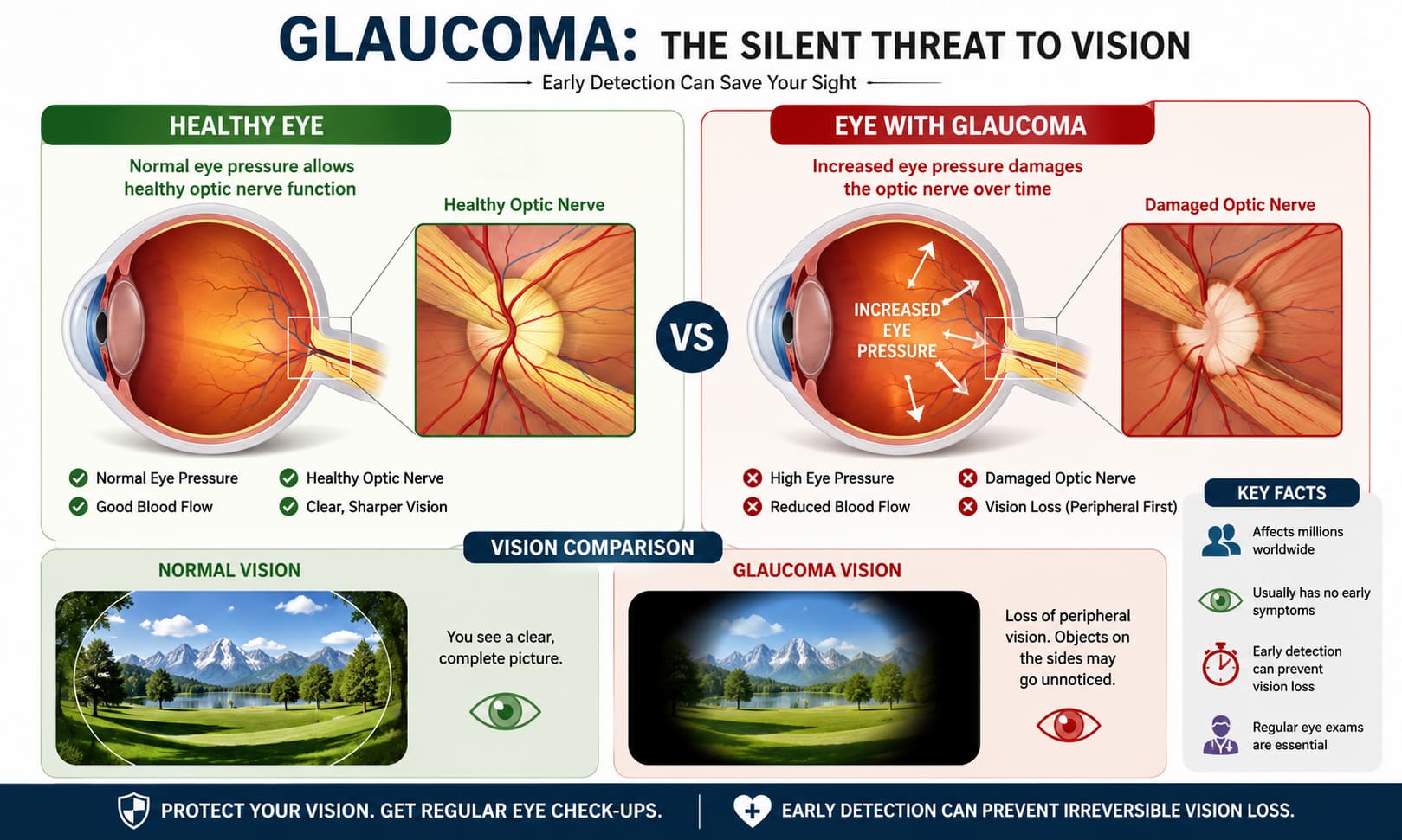 comparing a healthy optic nerve with one damaged by glaucoma