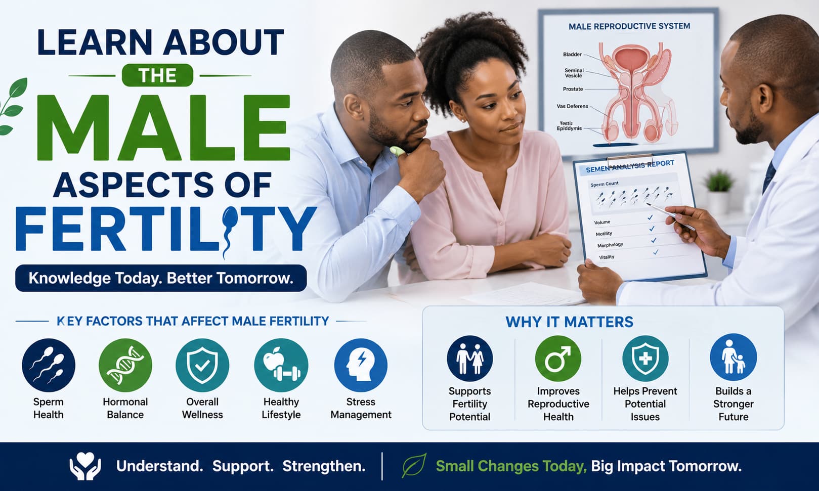 couple consulting a fertility specialist with a semen analysis report
